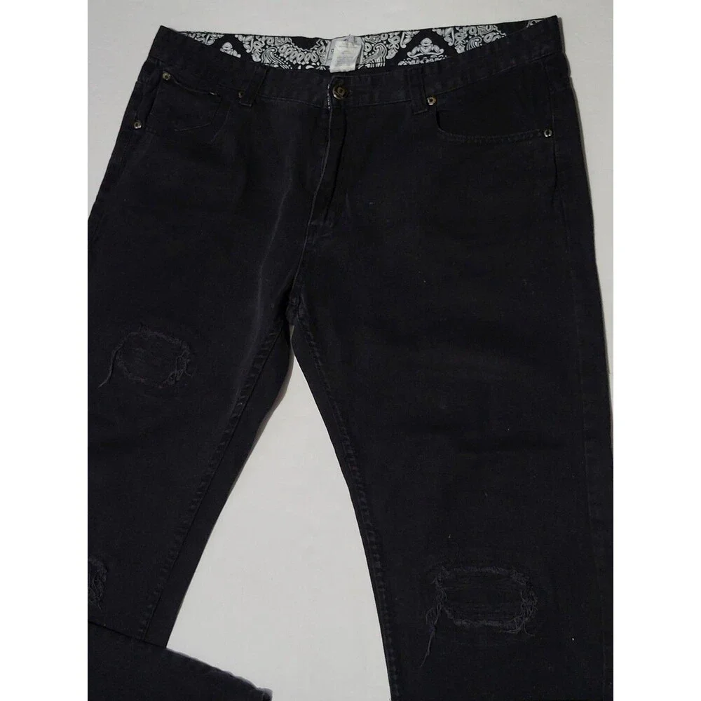 Akademiks Mens 40X34 Black Straight Leg 5 Pocket Stretch Denim Jeans